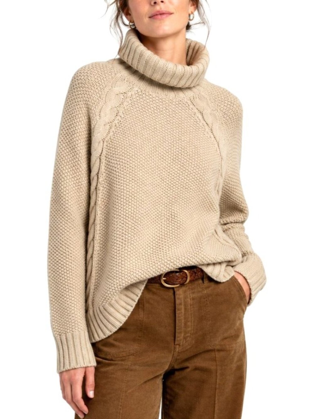 Ann Mashburn Laila Seed Stitch Sweater Wishbone Wool Cable Knit